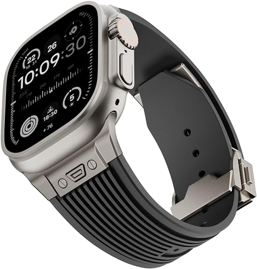 Dado Sport Rubber Watch Strap Compatible with Apple Watch Series Ultra 2 | 9 | 8 Ultra | 8 | 7 | 6, 49/45/44/42 mm, Eslastic Silicone Strap with Sandblasted Connector